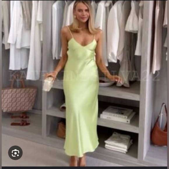 Zara Dresses & Skirts - Elegant Lime Green Slip Dress